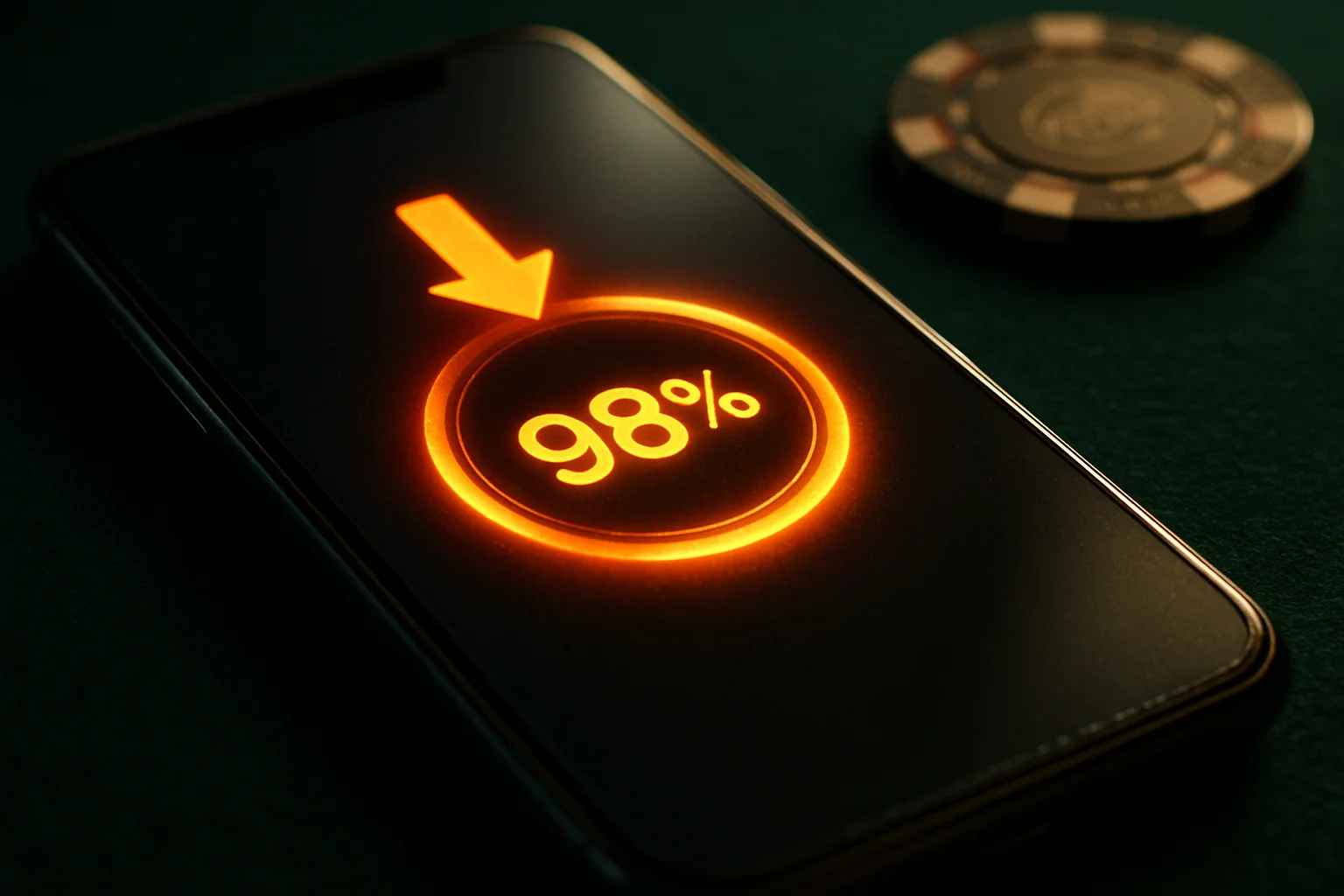Macro photo of smartphone showing casino app download at 98%